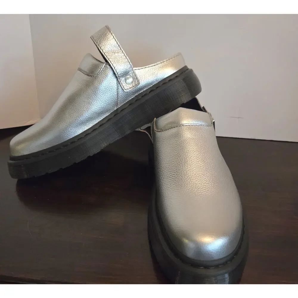 Dr. Martens Laketen Silver Metallic Tumble Leather Slingback Mules Size 13 Mens